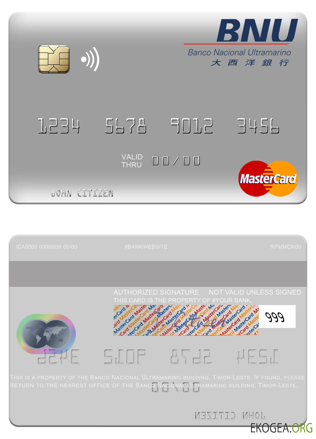 Carte maîtresse du bâtiment Timor Leste Banco Nacional Ultramarino